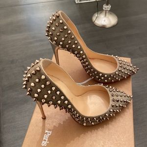 100% authentic Christian Louboutin Follies Spikes 120 Glitter Pumps